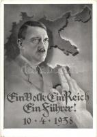 1938 Ein Volk, ein Reich, ein Führer / Adolf Hitler, NS propaganda, map of Germany, So. Stpl. (ragasztónyom / gluemark)