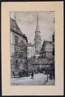 Dembinski jelzéssel: Utca részlet. Tus, papír, paszpartuban, 30×19 cm