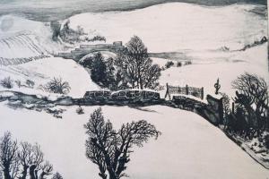 Kéri Imre (1945-): Dunántúli táj. Rézkarc (4/100), papír, jelzett, 43×53 cm