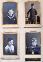 cca 1900-1920 Régi családi fotóalbum, sok fotóval, kb. 60 fotóhoz, 28x22x8 cm