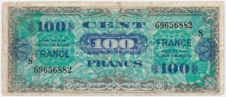 Franciaország / Szövetséges katonai kiadás 1944. 100Fr T:III- ragasztott,ly. France / Allied military currency 1944. 100 Francs C:VG sticked, hole