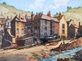 James Priddey (1916-1980): Port Isaac North Cornwall. Színezett rézkarc, papír, jelzett, paszpartuban, 22×30 cm