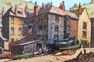 James Priddey (1916-1980): Port Isaac North Cornwall. Színezett rézkarc, papír, jelzett, paszpartuba...