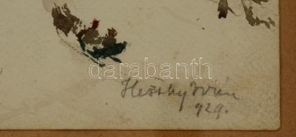 Hessky Iván (1890-1950): Hófedte főtér. Akvarell, papír, jelzett, üvegezett keretben, 12×18 cm