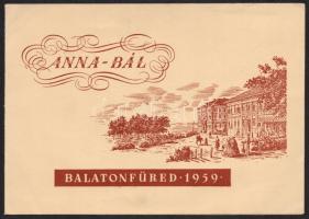 1959 Balatonfüred, meghívó és program a füredi Anna-bálra, 15.5×22 cm