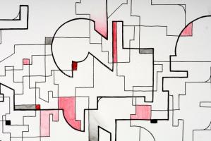 Kun Sarolta (1990-): Kompozició. Akvarell-tus, papír, jelzett, 41×59 cm