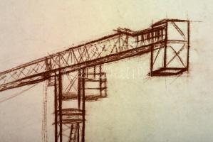 Jelzés nélkül: Ipari táj daruval. Kréta, papír, 59×40 cm