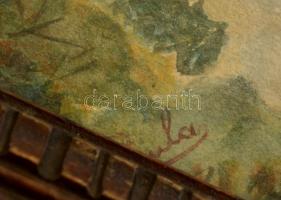 Paula jelzéssel: Kastély. Akvarell, papír, üvegezett keretben,  13×10 cm