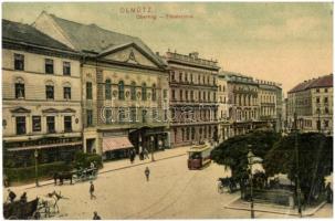 Olomouc, Olmütz; Oberring, Theaterlinie, Cafe Ruprecht / street, tram, cafe, shop of Heinrich Spitz and Strobl-Mader (EB)