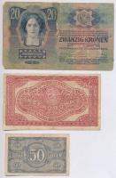 1913. 20K román felülbélyegzéssel + 1920. 50f + 2K T:III-,IV