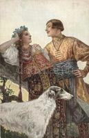 Amorous glances / Russian art postcard, romantic, couple, T.S.N. R.M. No. 21. s: Solomko (EK)
