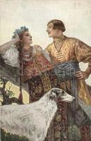 'Amorous glances' / Russian art postcard, romantic, couple, T.S.N. R.M. No. 21. s: Solomko (EK)