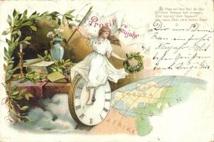 2 db RÉGI művészi üdvözlőlap, egy újévi és egy karácsonyi képeslap, az utóbbi Pauli Ebner aláírásáva...