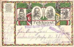 Központi hatalmak propaganda lap / Central Powers propaganda card; Wilhelm II, Franz Joseph, Mehmed V, Ferdinand I of Bulgaria (EK)