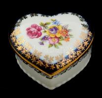 Kelet-német virágmintás porcelán ékszertartó dobozka, matricás, hibátlan, jelzett, 7x3 cm
