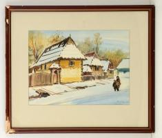 Kiss jelzéssel: Székely falu. Akvarell, papír, üvegezett keretben, 34×43 cm