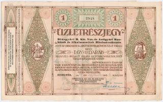 Diósgyőr 1929. "Diósgyőri M. Kir. Vas- és Acélgyári Munkások és Alkalmazottak Hitelszövetkezete" részvénye 40P értékben, szelvényekkel T:III a szelvényív tűzőkapoccsal rögzítve