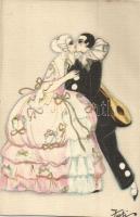 Italian art postcard, Clown with lady, Ballerini & Fratini165. s: Sofia Chiostri (Fofi) (cut)