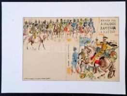 Szecskó Tamás (1925-1987): A hajdúk kapitánya, a későbbi könyvborító eredeti rajza. Akvarell-tus, ap...