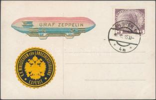 Zeppelin levélzáró és Hadügyminisztérium pecsétbélyeg címzetlen osztrák háborús képeslapon