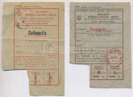 Gyöngyös 1947-1948. 6db-os vegyes Állami Közellátási jegy, Zsiradékjegy és Állami élelmiszerjegy tétel, hiányos ívekben, bélyegzésekkel T:III fo.