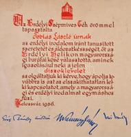 1936 Kolozsvár, Az Erdélyi Szépmíves Céh díszoklevele nyomtatott aláírásokkal