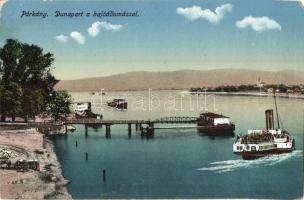 Párkány, Stúrovo; Dunapart, hajóállomás, gőzhajó / Danube riverside, port, steamship (EM)