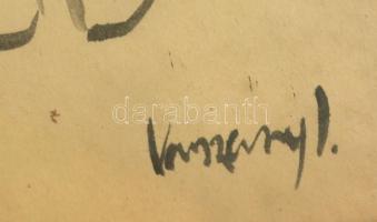 Vaszary jelzéssel: Női akt. Tus, papír, üvegezett keretben, 42×23 cm