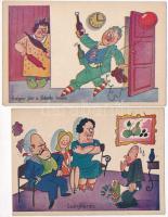 7 db RÉGI magyar humoros grafikai lap / 7 pre-1945 Hungarian humorous graphic art postcards