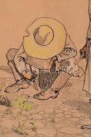 Olvashatatlan jelzéssel: Lábadozás a járványkórházban. Ceruza, papír, kartonra kasírozva,