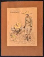 Olvashatatlan jelzéssel: Lábadozás a járványkórházban. Ceruza, papír, kartonra kasírozva,