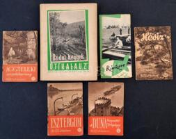 Vegyes uti- helytörténeti könyvek tétel, 6 db (Budai hegyek útikalauz, 1956, Ráckeve, IBUSZ útikalauz 4 db: Aggteleki cseppkőbarlang, Esztergom, A Duna Visegrádtól Zebegényig, Hévíz), változó méretben és minőségben.