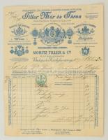 1897 Tiller Mór és Társa, cs. és kir. udvari egyenruha szállító, Budapest, Károly kaszárnya. Díszes fejléces számla 5 kr okmánybélyeggel