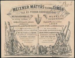 1897 Meixner Mátyás vas- és fűszerkereskedése az Arany ásóhoz, Muraszombat. Díszes fejléces számla 1 kr okmánybélyeggel