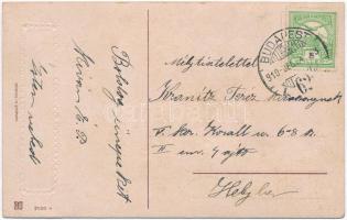 'Boldog karácsonyi ünnepeket!' / Christmas greeting postcard, child as Saint Nicholas, toy...