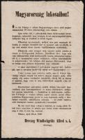 1849 április 22. Windisgrätz Alfred: Magyarország lakosaihoz! c. kiáltványa leváltása és az országból való távozása alkalmából. Beszakadással. 23x36 cm