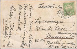 'Boldog Karácsonyi Ünnepeket!' / Christmas greeting card, angel with Christmas tree and to...