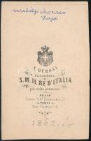 1862 Verebélyi Marzsó Lajos vizitkártya méretű, feliratozott fotója, A. Duroni milánói műterméből, 9...