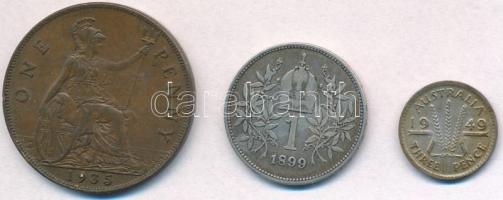 Vegyes: Ausztrália 1949. 3p Ag + Ausztria 1899. 1K Ag "Ferenc József" + Nagy-Britannia 193...