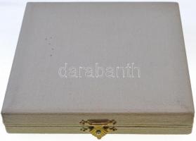 Vincze Dénes (1914-1972) ~1960. Aranyozott bronz szocreál plakett eredeti zöld dísztokban (81mm) T:1