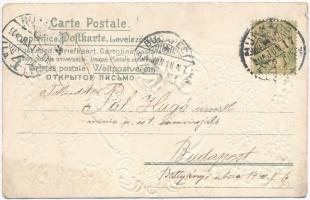 Birds, flowers, silk card, floral Emb. litho (kis szakadás / small tear)