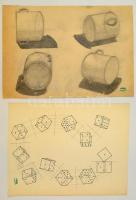 Hornyánszky hagyatéki pecséttel: Dobókocka, edény. (2 db rajz) Filc-ceruza, papír, 39×26 cm