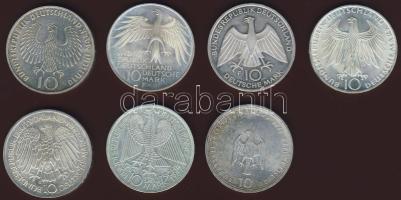 NSZK 1970-80-as évek 10DM Ag 7db klf T:1,2
