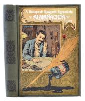 A Budapesti Ujságírók Egyesülete Almanachja. Bp., 1905, Korvin Testvérek - ny, 334+26 p. + 25 t. Kiadói, festett díszesen aranyozott, dombornyomásos egészvászon kötésben, színes, illusztrált kiadói kartontokban, dízses szennylapokkal, festett lapélekkel, szecesziós lapszéli dízsekkel, Vaszary János, Poll Hugó, Thorma János, Bihari Sándor, Szikszay Ferenc, Fényes Adolf, Tolnay Ákos és mások egészoldalas képeivel illusztrálva, az illusztrációk előtt hártyapapírral, a kartontok viseltes, sérült, 144/145 oldal között egy illusztráció kijár, 166-171 oldalak kötése meglazult, pár helyen ceruzás bejegyzés.