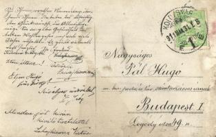 1911 Kolozsvár, Cluj; kártyázó urak / card game, floral decorated photo (fl)