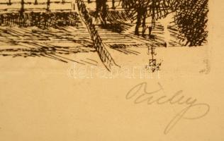 Tichy Kálmán (1888-1968): Épül az új vár. Rézkarc, karton, jelzett, 26×37 cm