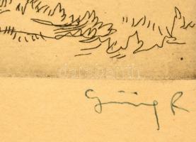 Görög Rezső (1930- ): Régi tanya. Rézkarc, papír, jelzett, 25×39 cm