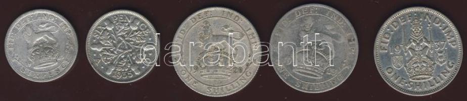 Nagy-Britannia 1920-23. 1Sh Ag 2klf db + 1925. 6p Ag T:3/4,4 + 1935. 6p Ag T:2/3 V.György + 1937. 1Sh Ag VI.György T:2/3 összesen 5db