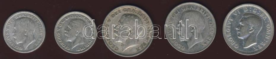 Nagy-Britannia 1920-23. 1Sh Ag 2klf db + 1925. 6p Ag T:3/4,4 + 1935. 6p Ag T:2/3 V.György + 1937. 1S...