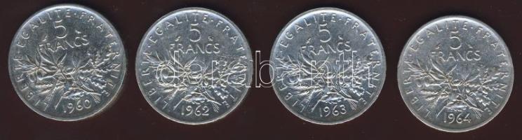 Franciaország 1960-64. 5Fr Ag 4klf db T:2+